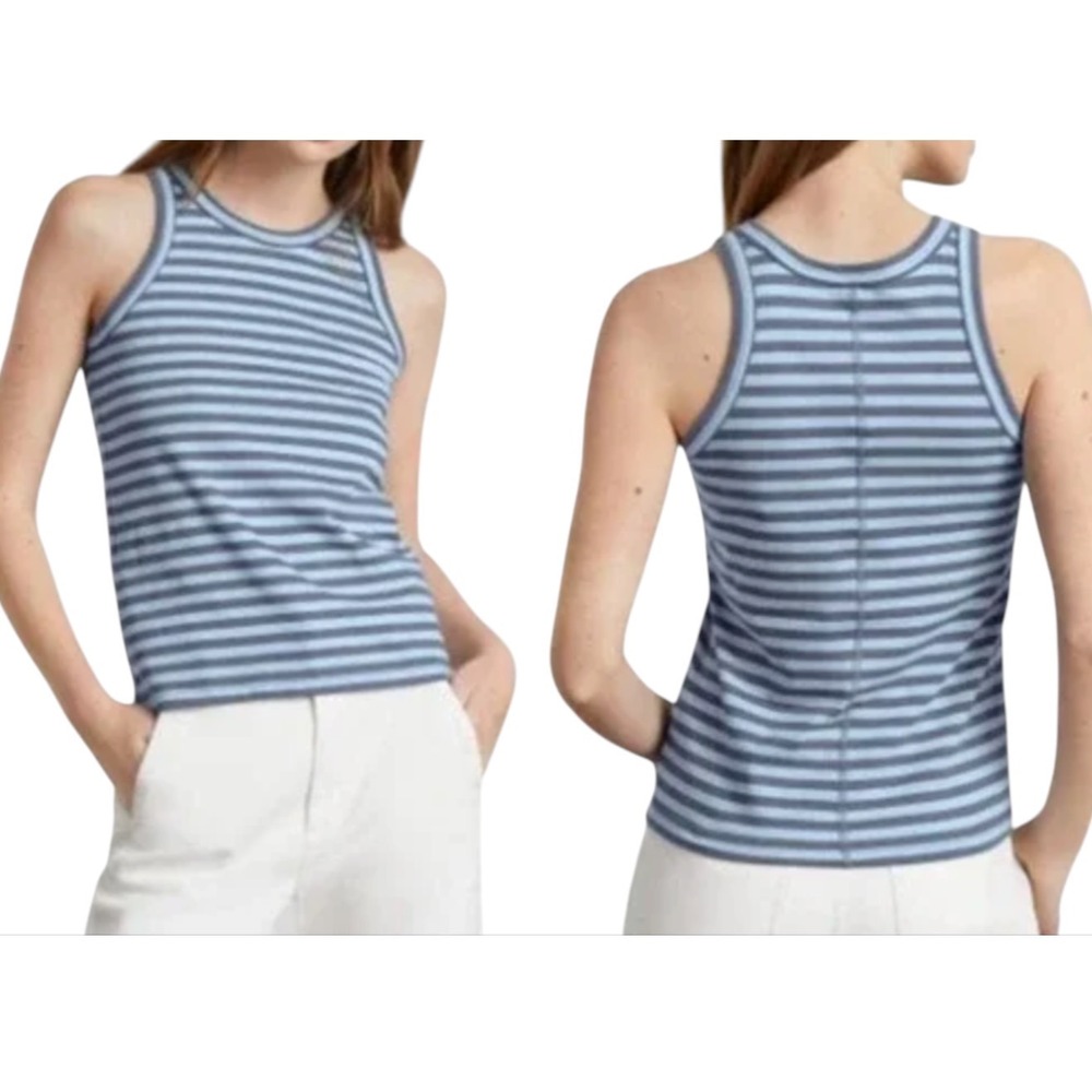 EVERLANE Organic Cotton CUTAWAY TANK TOP Blue & Gray Stripes Tee T-Shirt SZ M